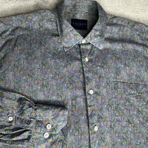 Calder Carmel Shirt Mens XL Multicolor Feathers Linen Limited Edition Button Up